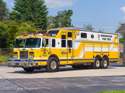 Downingtown Fire Department PA fire trucks fire apparatus Pierce Lance heavy rescue squad E-ONE Cyclone II HP95MM tower ladder Larry Shapiro photographer shapirophotography.net yellow fire trucks